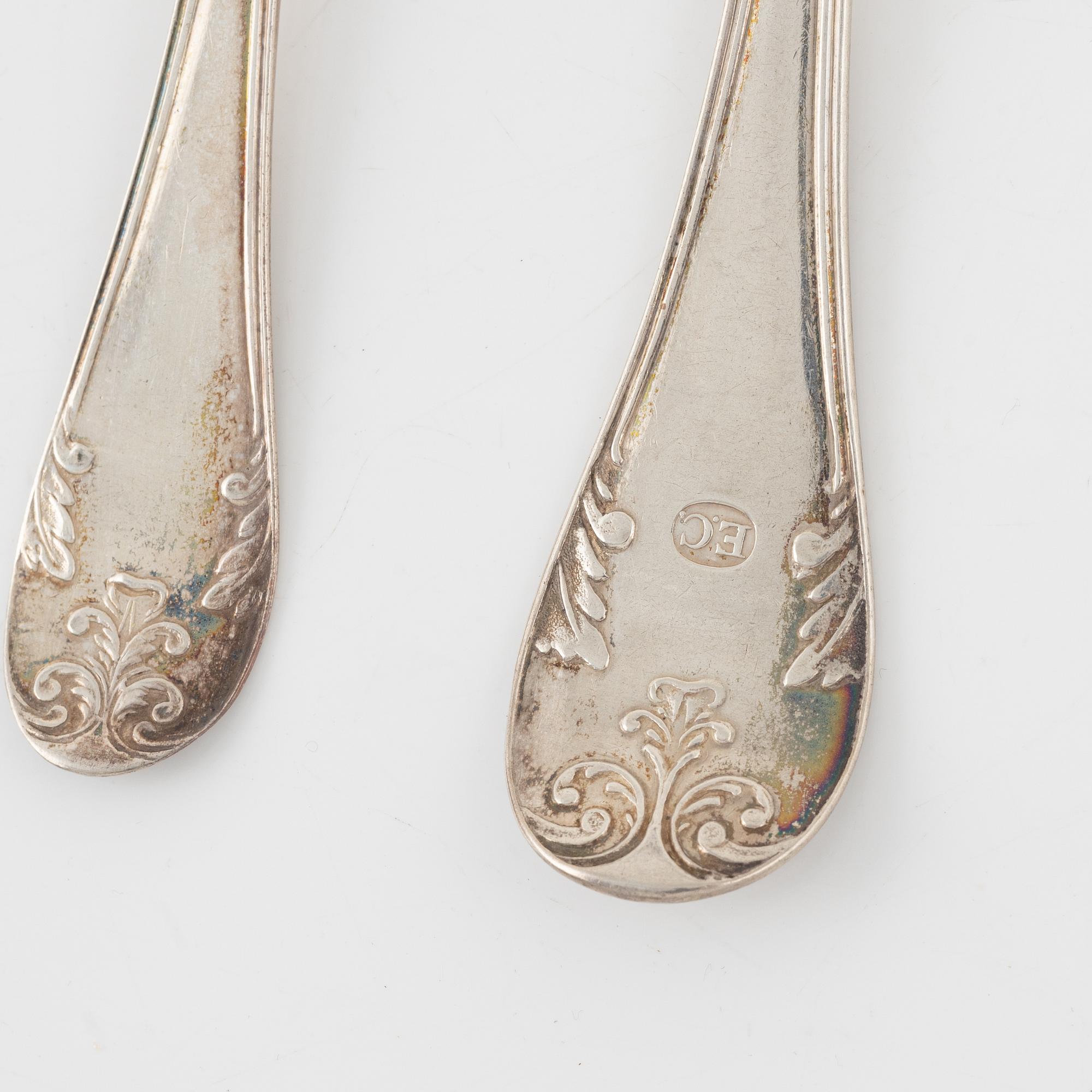 Bestick, 18 st, silver, modell gammal fransk, Sverige 1848-69, bl a JM Corth, Nyköping.