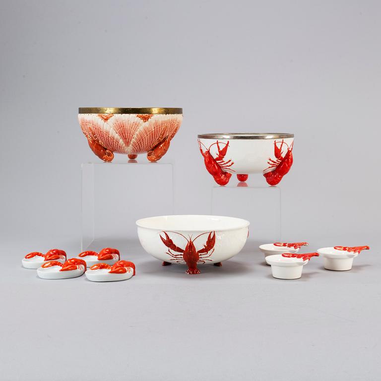 10 crayfish creamware bowls, one Sarreguemines, 20th century.