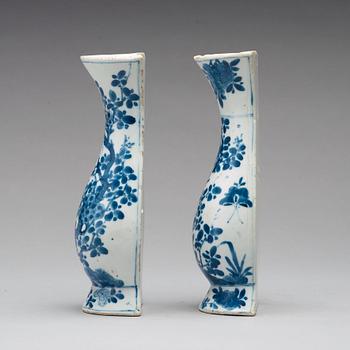 Two blue and white wall vases, Qing dynasty, early 18th Century.