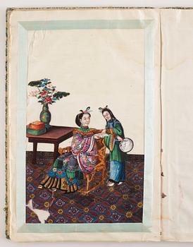 Okänd konstnär, målningar på rispapper, 12 stycken. Qingdynastin, 1800-tal.
