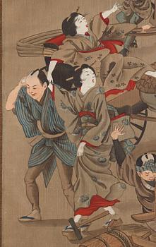 RULLMÅLNINGAR, sex stycken, tusch och färg på papper. Japan, Meiji (1868-1912).