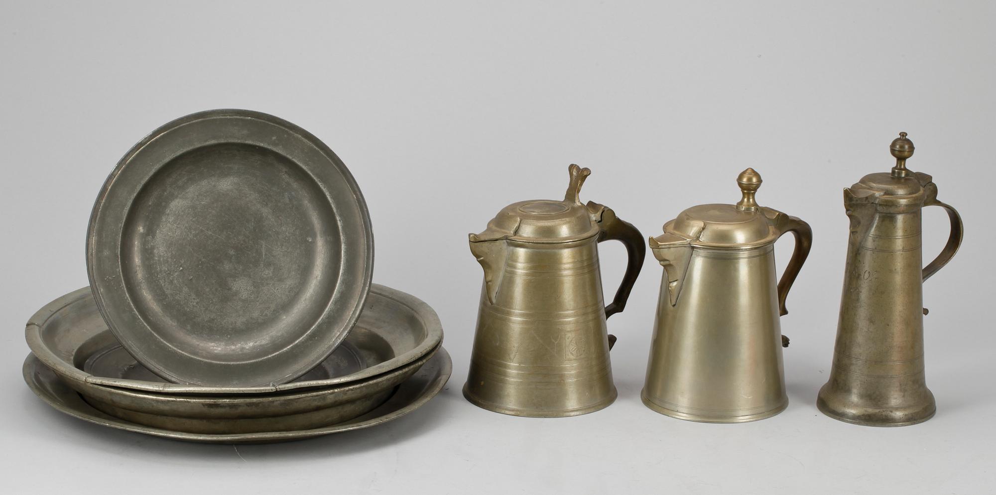 PARTI TENN, 8 delar, bl.a. Johan Fredrik Werrenrath, Lund 1881. 1800-tal.