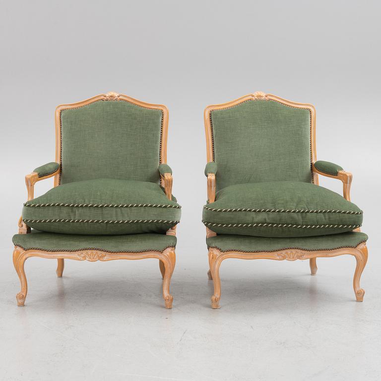 Armchairs, a pair, Rococo style, second half of the 20th century.