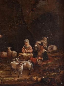 Jan Willemsz. Lapp, hans efterföljd, Arkaiskt landskap med rastande figurer och boskap.
