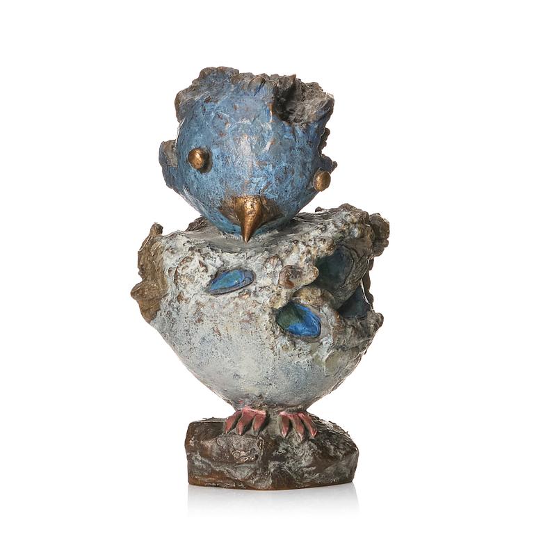 Tyra Lundgren, a patinated and painted bronze sculpture of a bird, Sweden, probably 1970s.