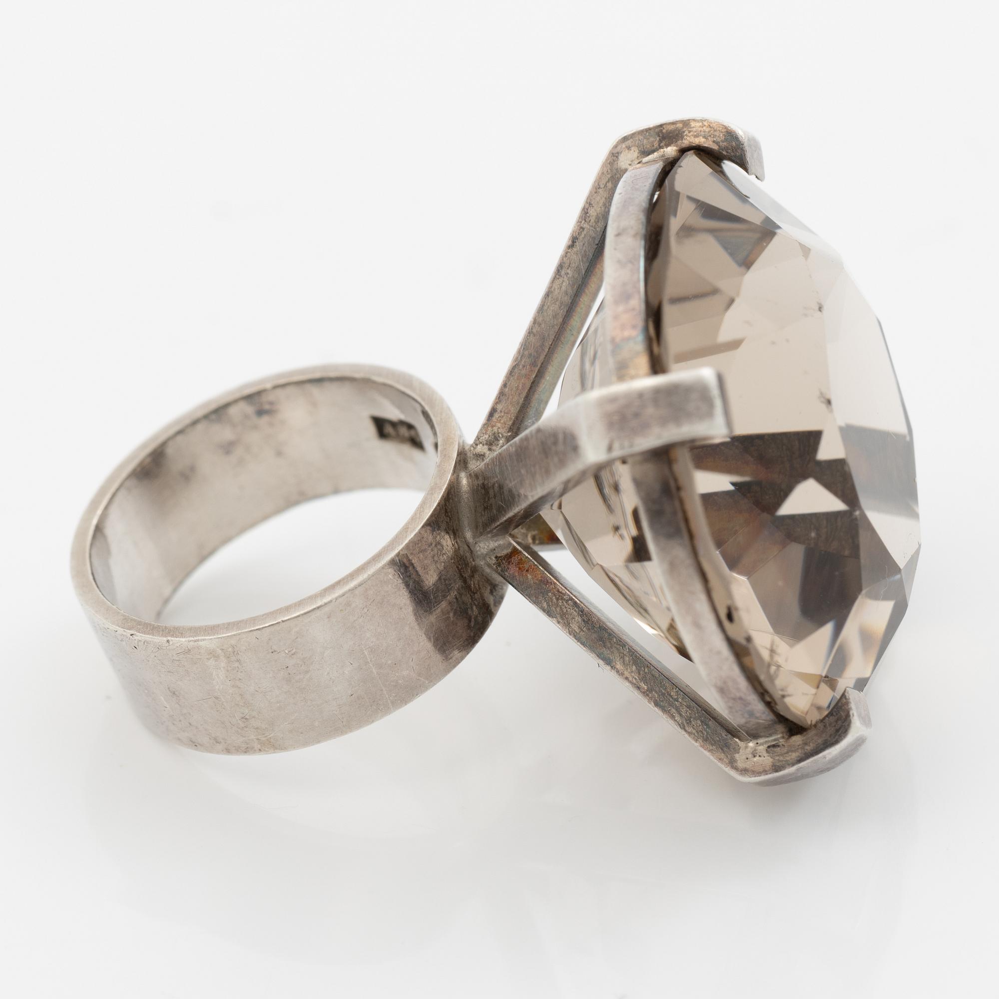 Anders Högberg, Ring, silver with faceted smoky quartz, Gothenburg 1972.