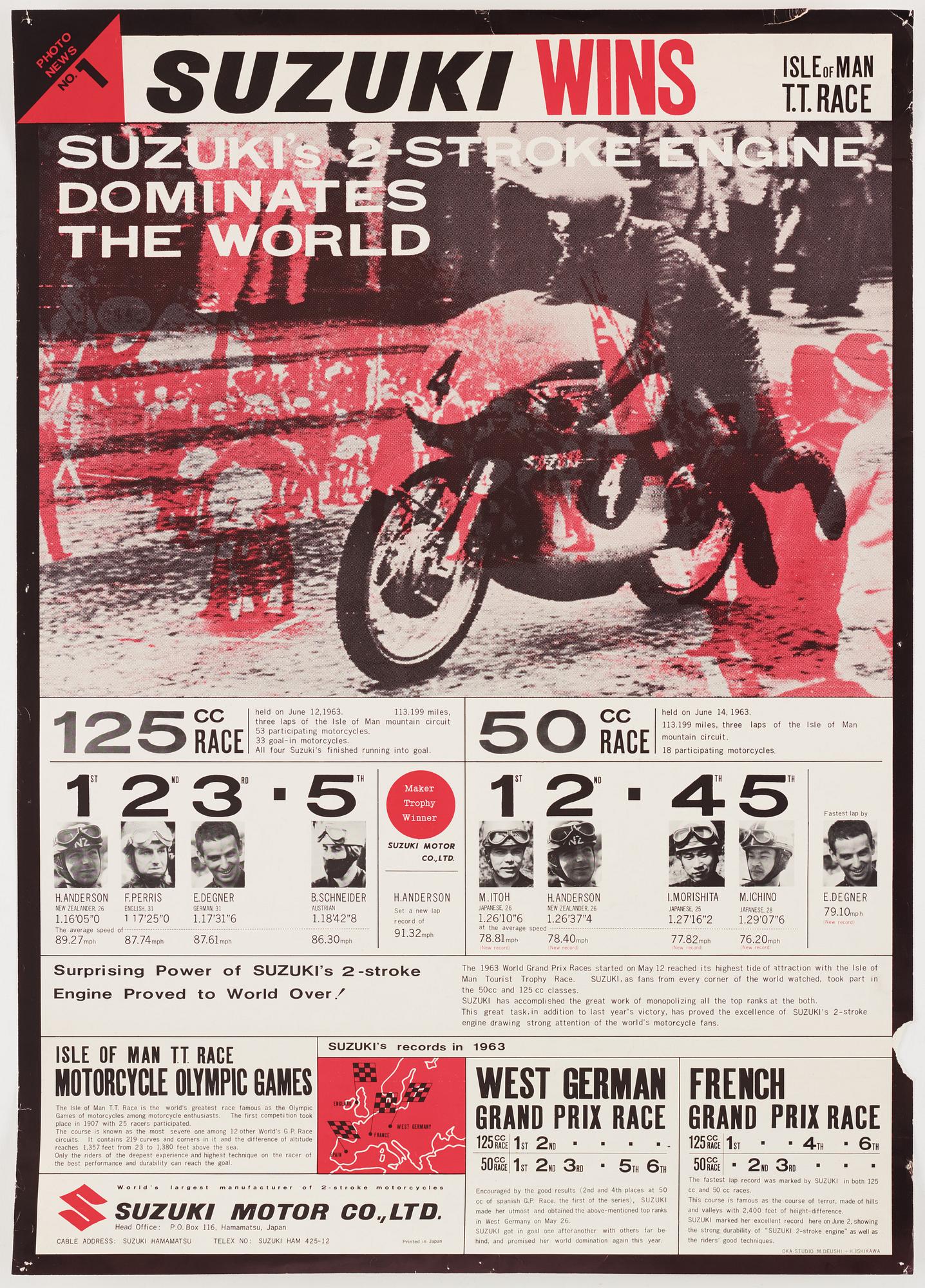 Poster, Suzuki, Isle of Man TT race, 1960s.