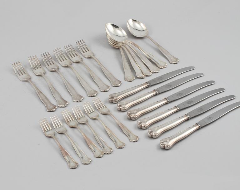 BESTICKSERVISDELAR, 24 st, silver, Hallberg, omkring 1900-talets mitt. Total vikt 1380 g.