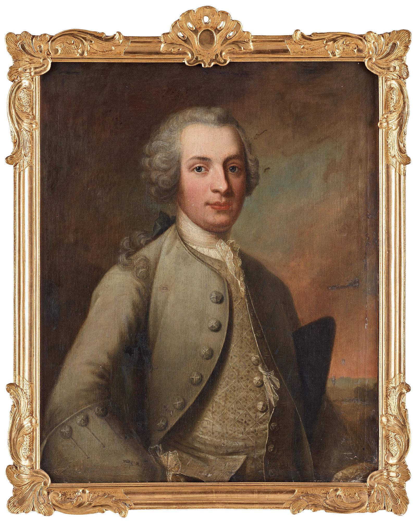 Johan Henrik Scheffel Attributed to, A young gentleman in a grey justacorp.