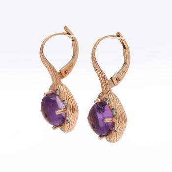 Örhängen, 14K roséguld, ametister och diamanter.