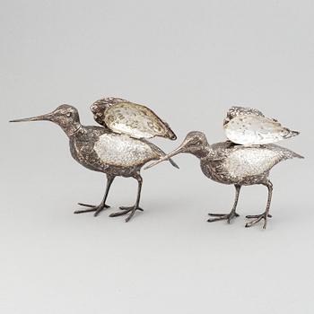 A pair of silver table decorations / birds, Swedish import marks 20th century.