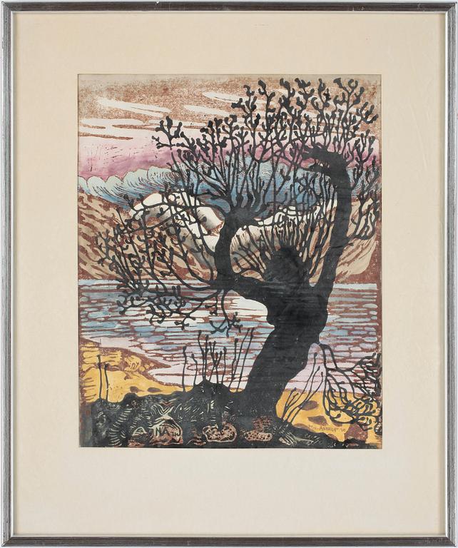 NICOLAI ASTRUP Jr, kolorerat träsnitt, monogramsign i trycket samt signerad Nic. Astrup Jr.