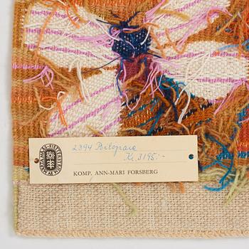 Ann-Mari Lindbom, gift Forsberg, A TEXTILE, "Bilöpare", a tapestry variant, ca 30,5 x 48,5 cm, signed AMF.