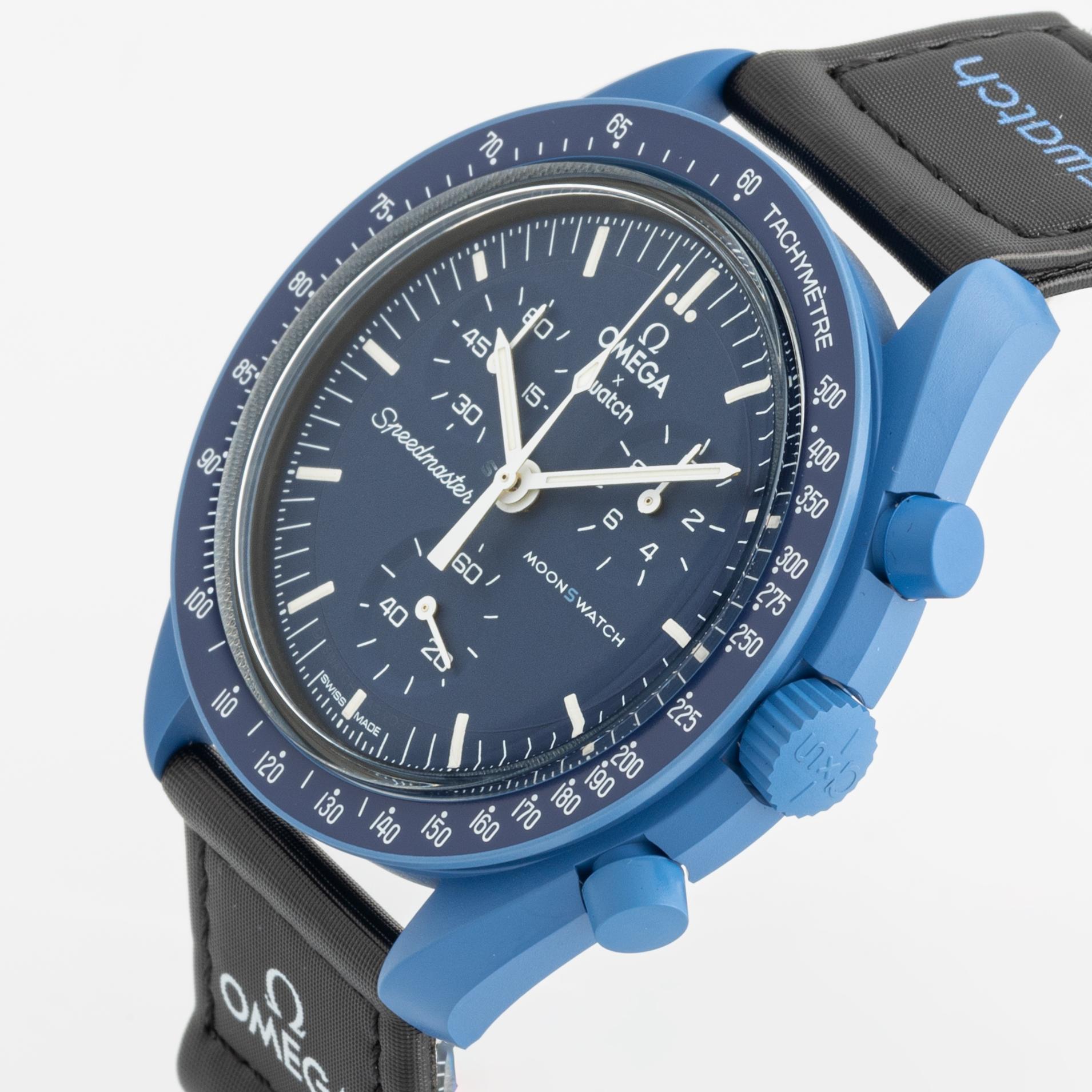 Swatch/Omega, MoonSwatch, Mission to Neptune, kronograf, armbandsur, 42 mm.