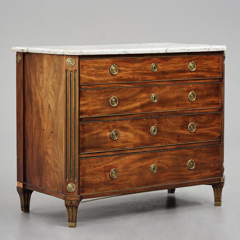 A late Gustavian mahogany commode, Stockholm, late 18th century.