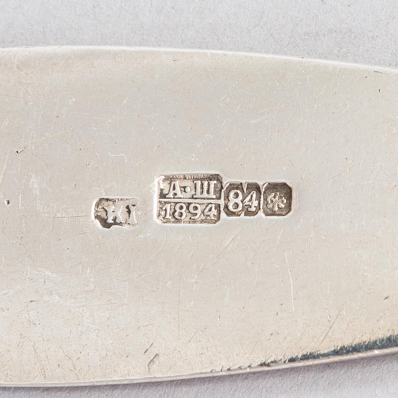 Dessertskedar, 6 st, silver, bl.a. Morosov, Ryssland kring sekelskiftet 1900.