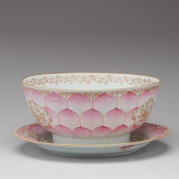 A massive famille rose 'Lotus' punch bowl with charger, Qingdynasty, Qianlong (1736-95).