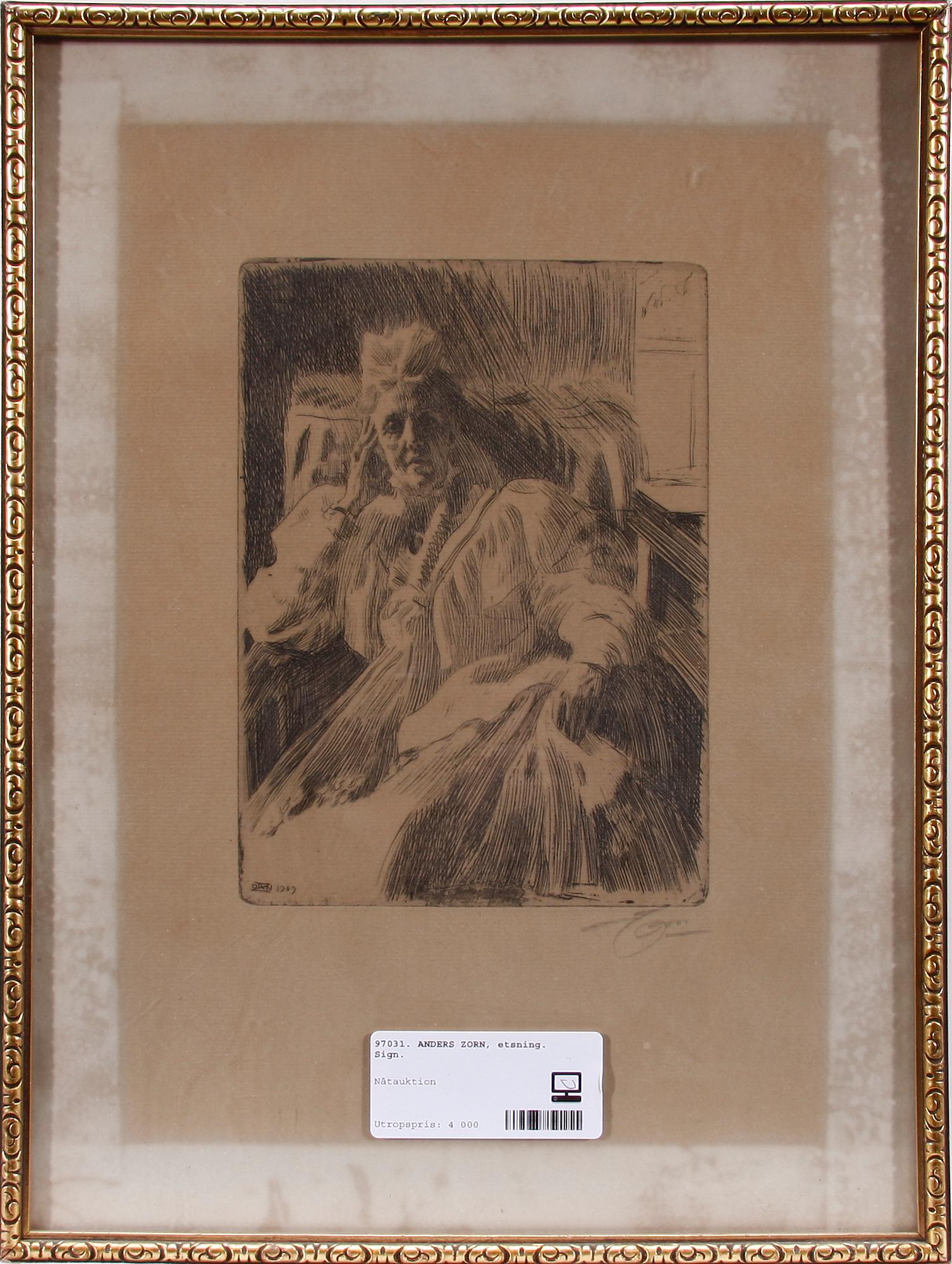 ANDERS ZORN, etsning. Sign.