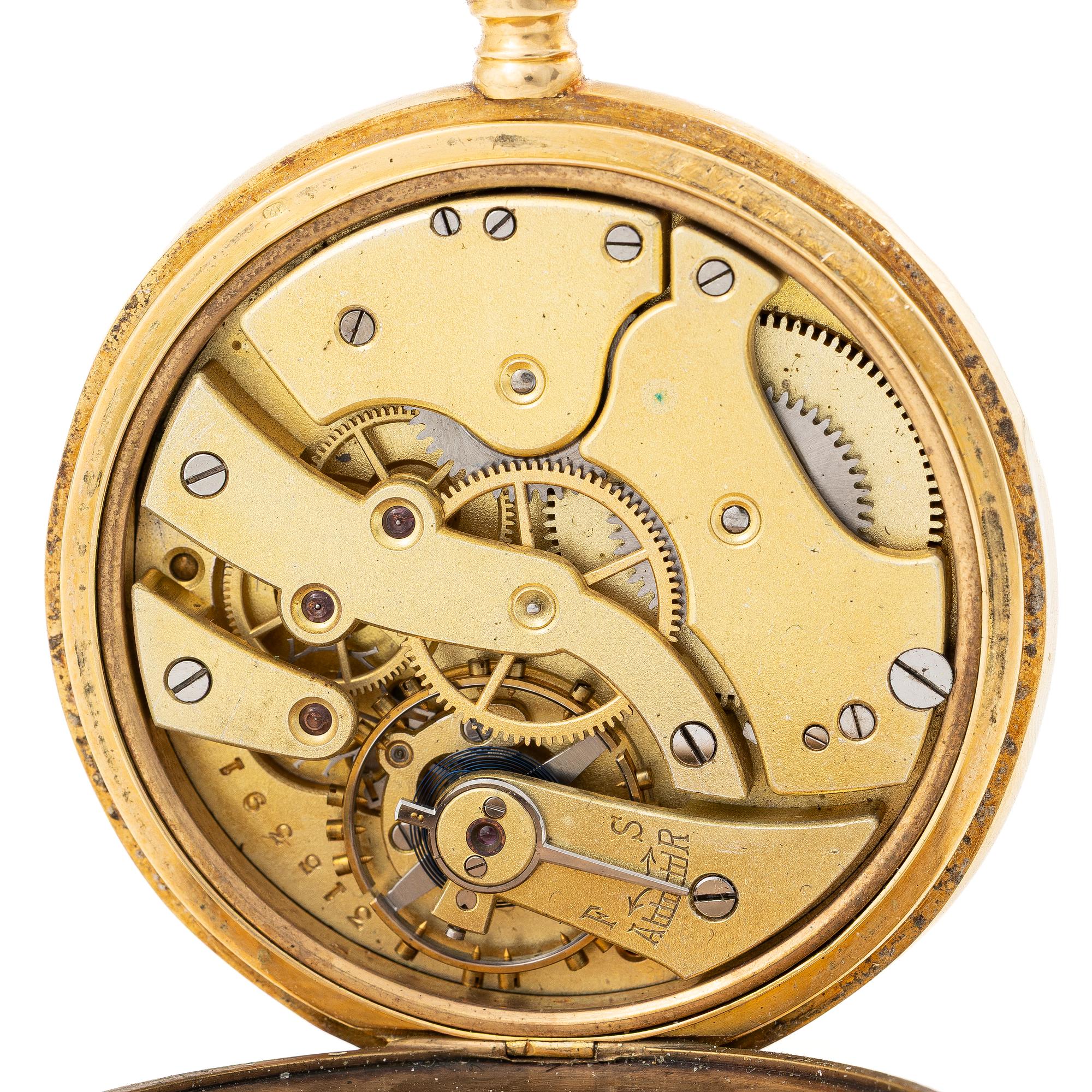 Pocket watch, 18K gold, hunter case, 50 mm.