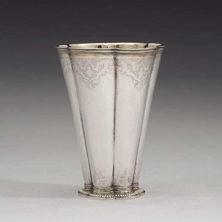 A Swedish 18th century parcel-gilt beaker, mark of Friedrich Heinrich Klinck, Stockholm 1734.