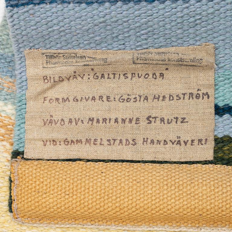 Gösta Hedström, bildväv, "Galtispuoda", Gammelstads Handväveri, signerad G Hedström, ca 50 x 165 cm.