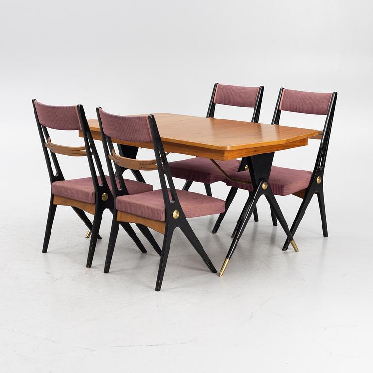 Dining table and four chairs, mid-20th century.