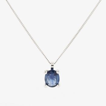 Necklace 14K white gold with oval-cut sapphire.