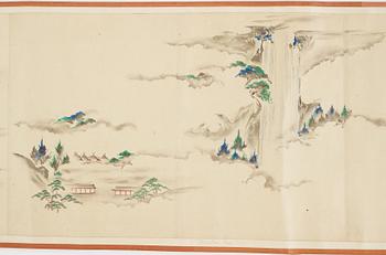 A Japanese Makimomo, ink and colour on paper, Meiji (1868-1912).