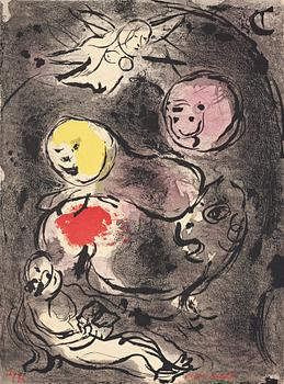 654. Marc Chagall, MARC CHAGALL, lithograph in colours, signed in red crayon and numbered 12/75.