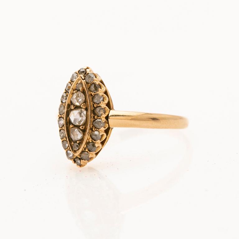 Ring, 18K gold, rose-cut diamonds, K. Anderson, 1896.