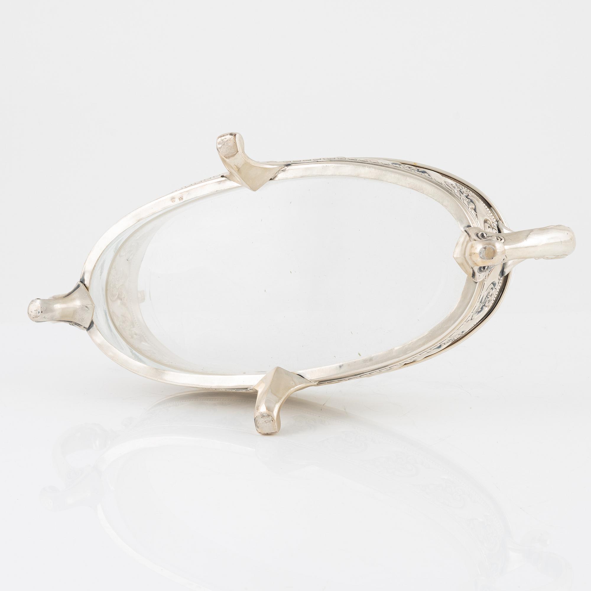 A silver plate and glass jardinière, Denmark, first half of the 20th century.