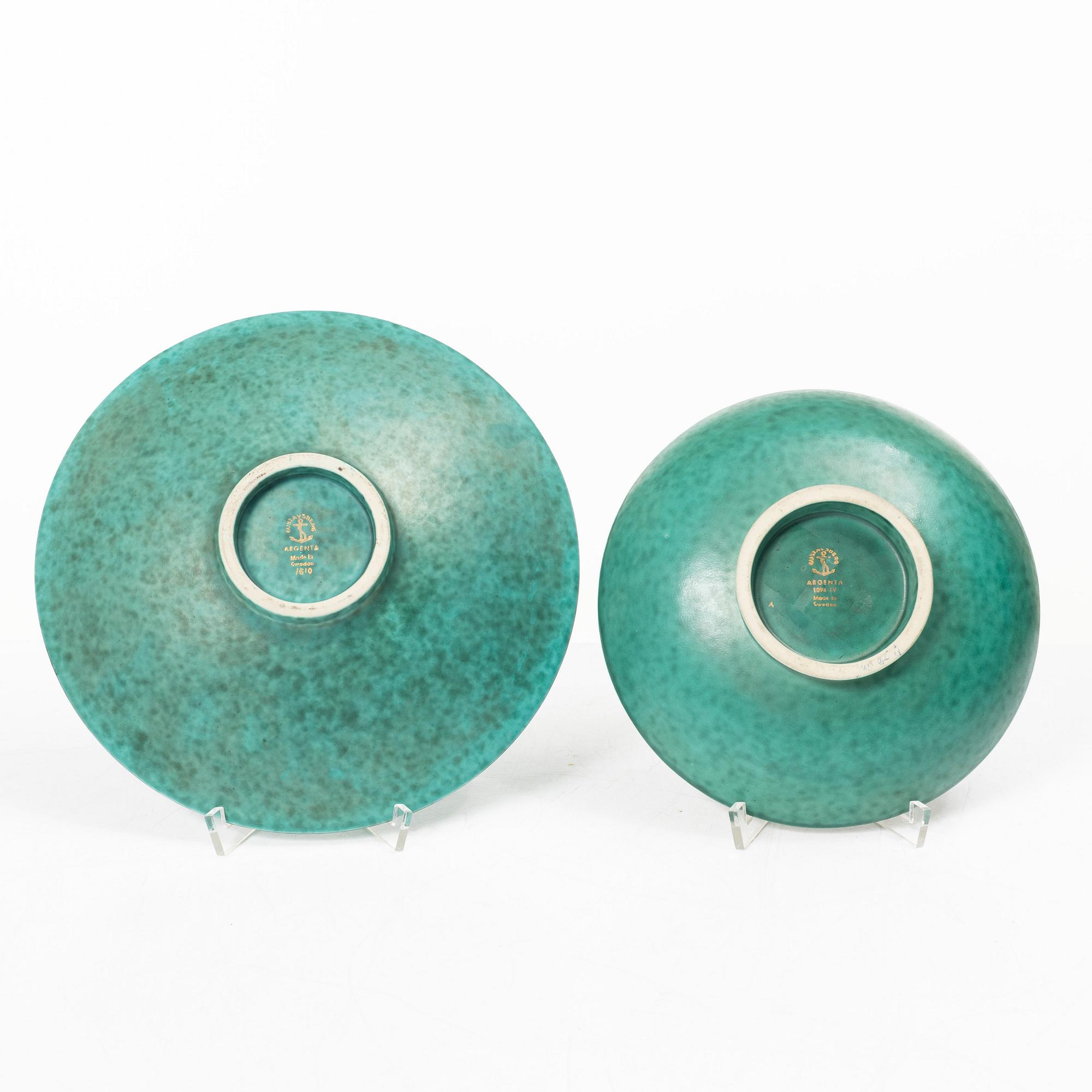 Wilhelm Kåge, An "Argenta" vas and three bowls, Gustavsberg.