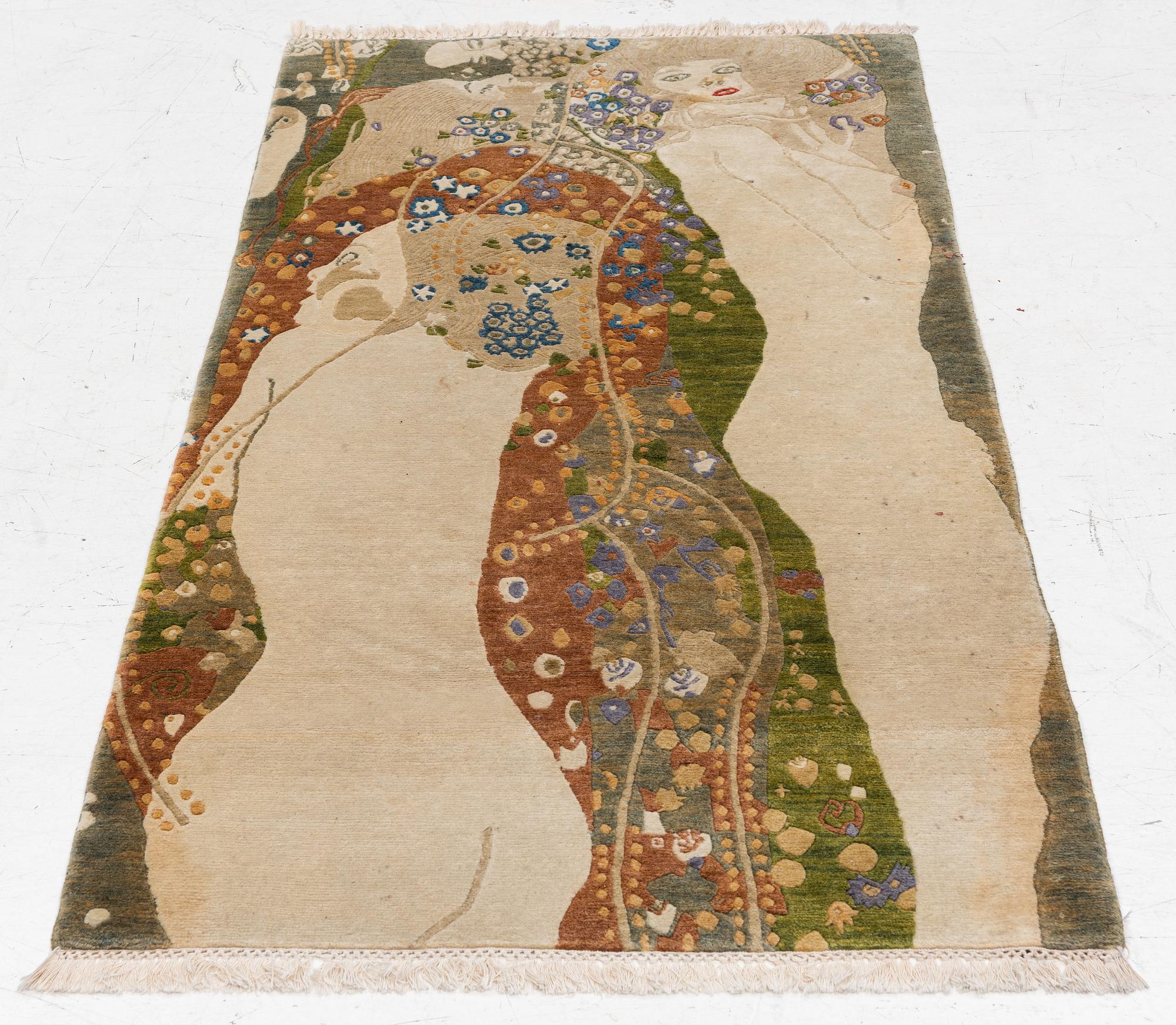 Gustav Klimt, after, a tufted rug, 'Wasserschlangen II', c. 164 x 81 cm.