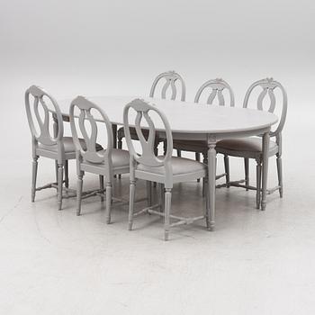 Dining table, 6 chairs, Gustavian style, 20th century.