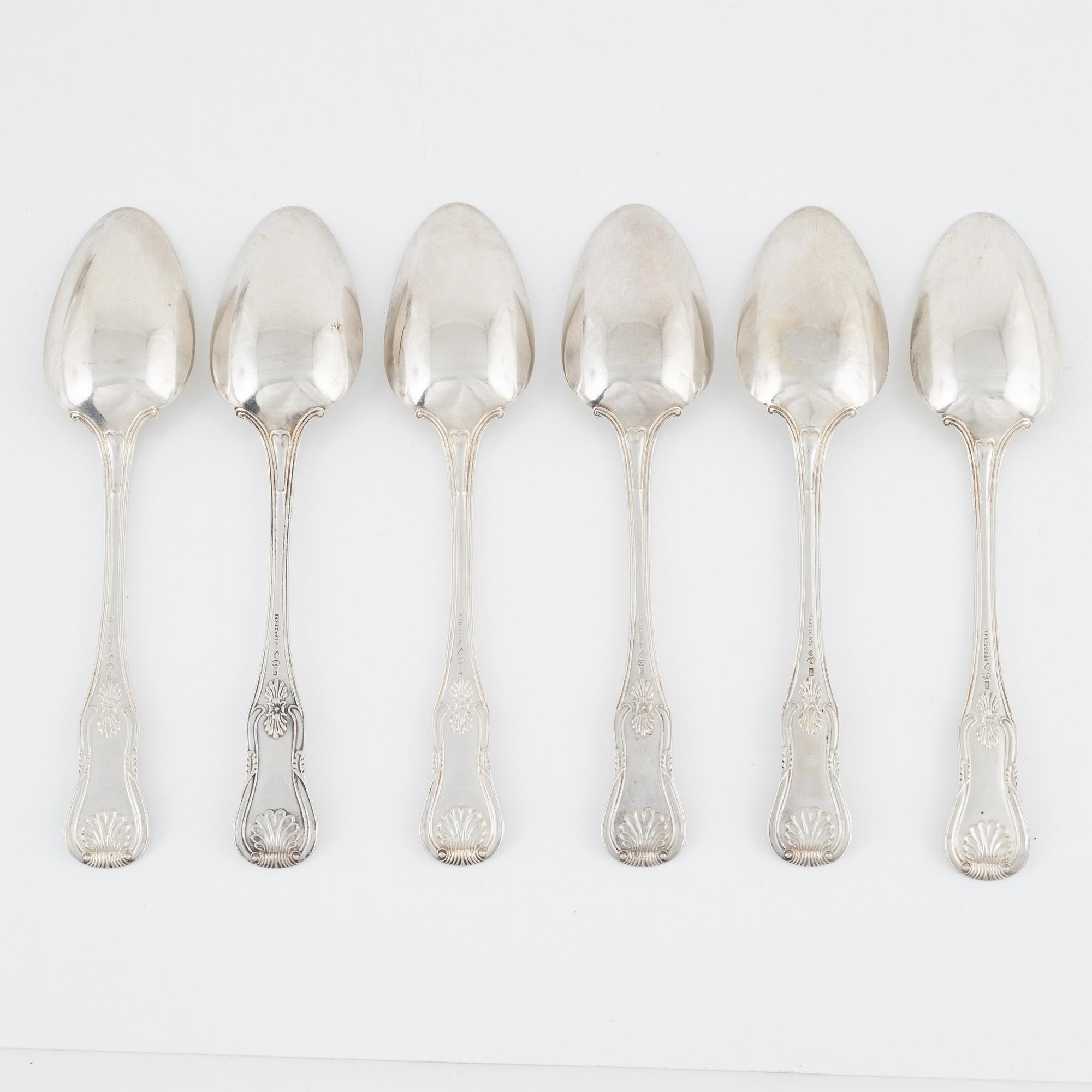 Carl Tengstedt, a set of six silver spoons, Gothenburg, 1854.