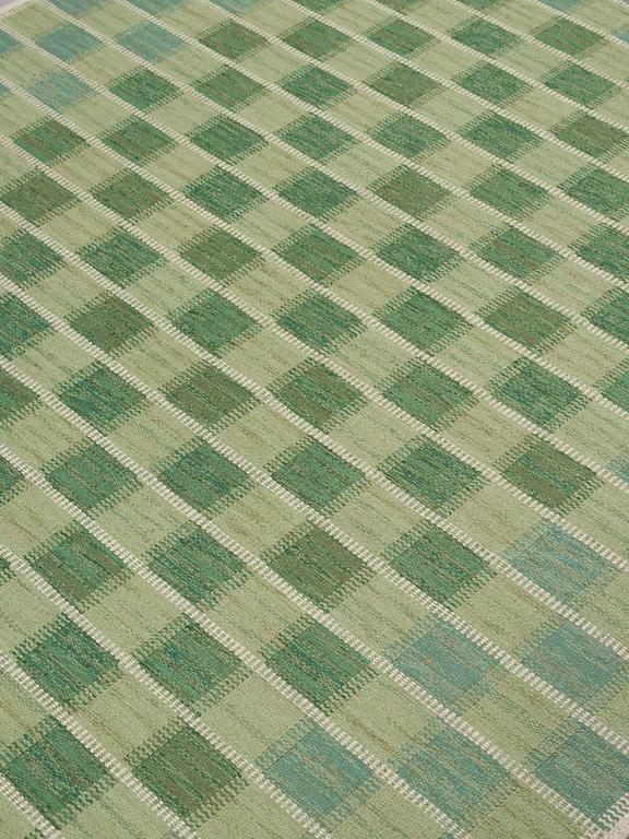 Barbro Nilsson, A CARPET, Schackrutan grön", flat weave, ca 267 x 206,5 cm, signed AB MMF BN.