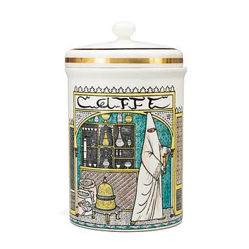 97. A Piero Fornasetti cream-ware lidded jar.