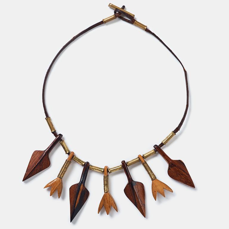 Vivianna Torun Bülow-Hübe, a leather necklace with brass and carved wooden details, Stockholm ca 1948.