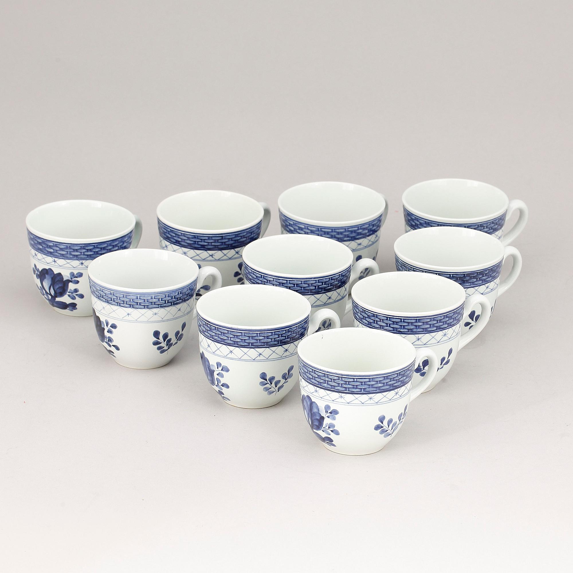 KAFFESERVIS, 18 delar, porslin, "Tranquebar", Aluminia och Royal Copenhagen.