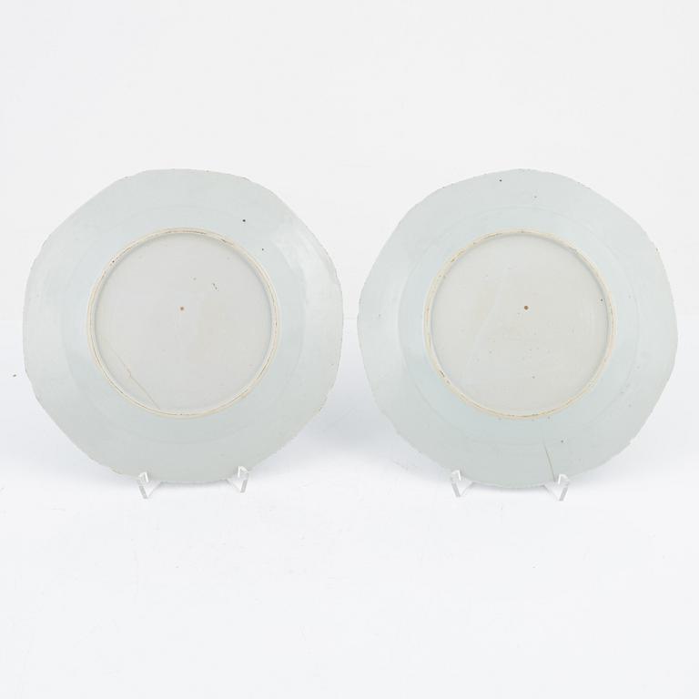 A group of four blue and white porcelain plates,  Qing dynasty, Jiaqing (1796-1820).