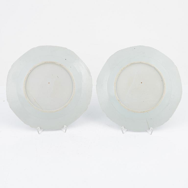 A group of four blue and white porcelain plates,  Qing dynasty, Jiaqing (1796-1820).