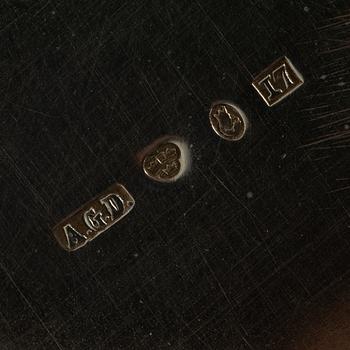 A Swedish silver coffee pot, cream jug and sugar box, Gustavian style, mark of AG Dufva, Stockholm 1911-1912.