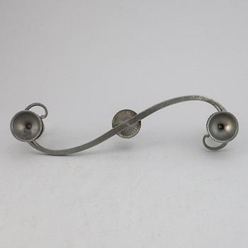A three light pewter candelabrum, Just Andersen. Denmark.