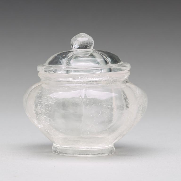 A Chinese rock crystal bowl with cover, 20th Century.