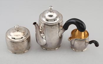 KAFFESERVIS, 3 delar, silver, JM Lind, Danmark 1925. Vikt ca  965 g.