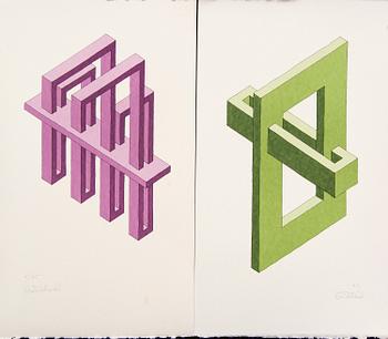 Oscar Reutersvärd, three color lithographs, signed 6/75, 4/75 samt HC.