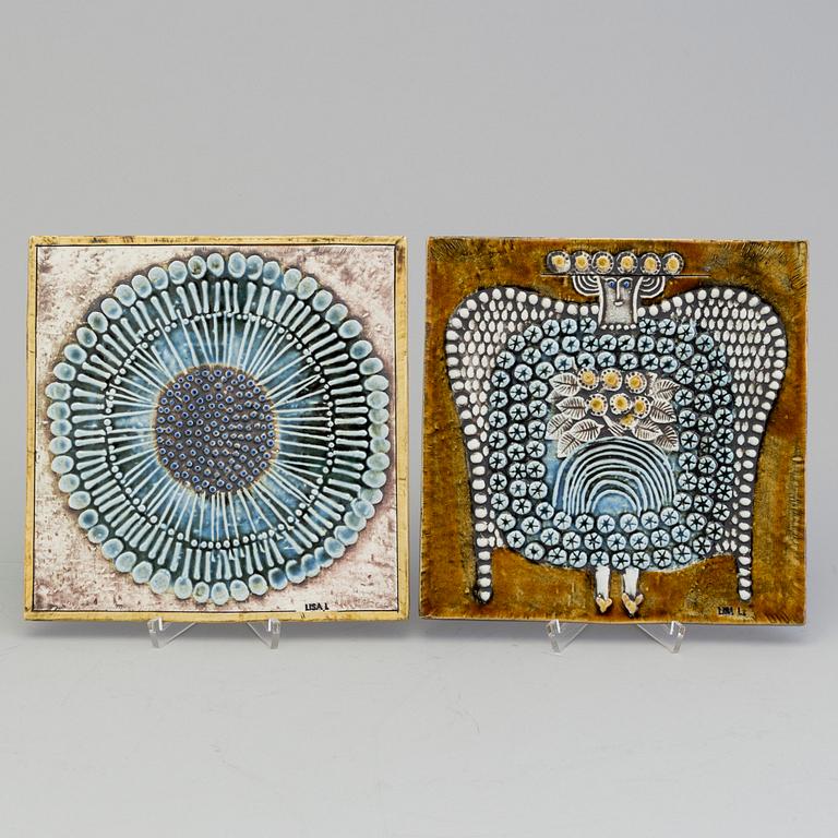 LISA LARSON, a pair of stoneware wall reliefs, Gustavsberg.