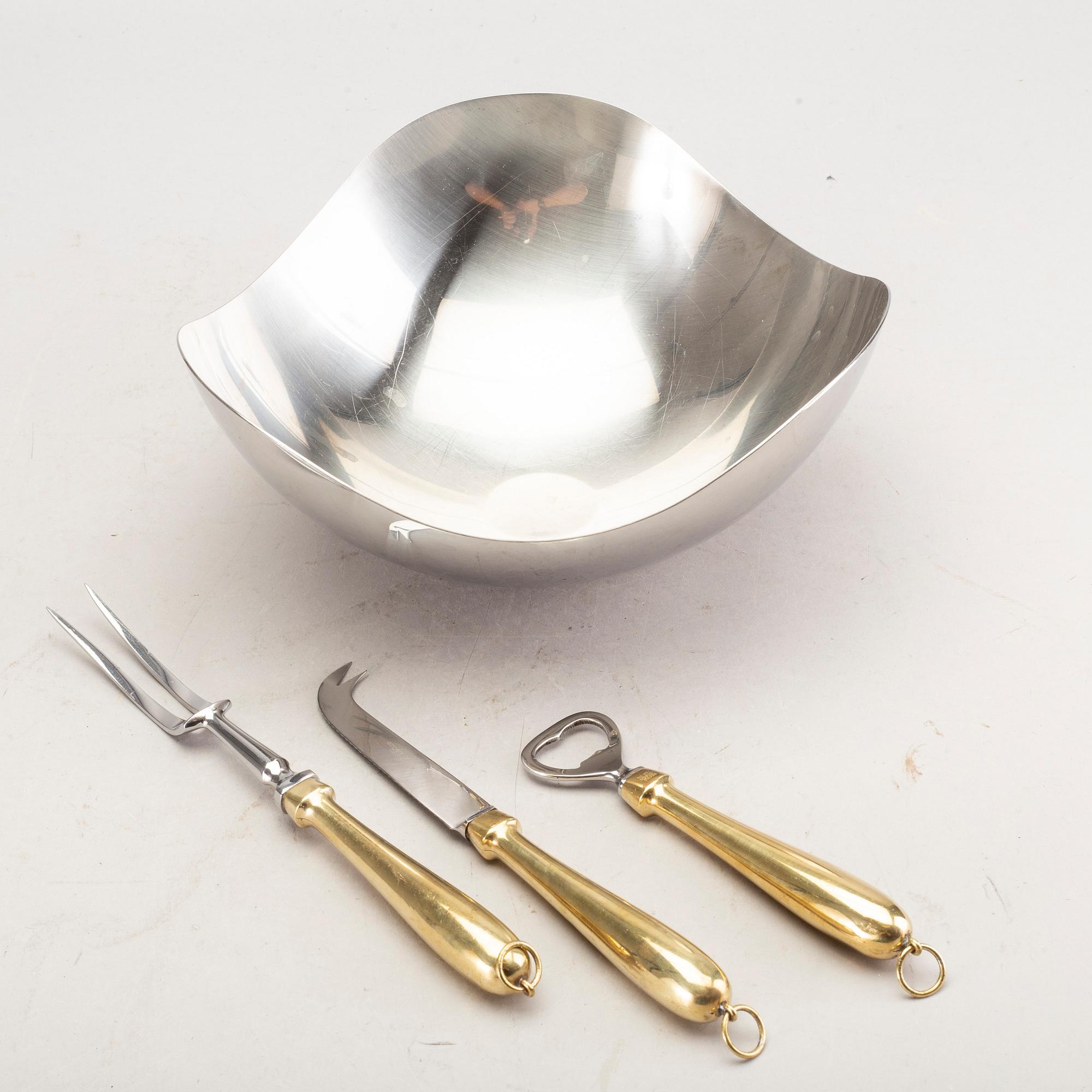 Georg Jensen skål samt ostkniv, öppnare och gaffel Danmark 2000-tal.
