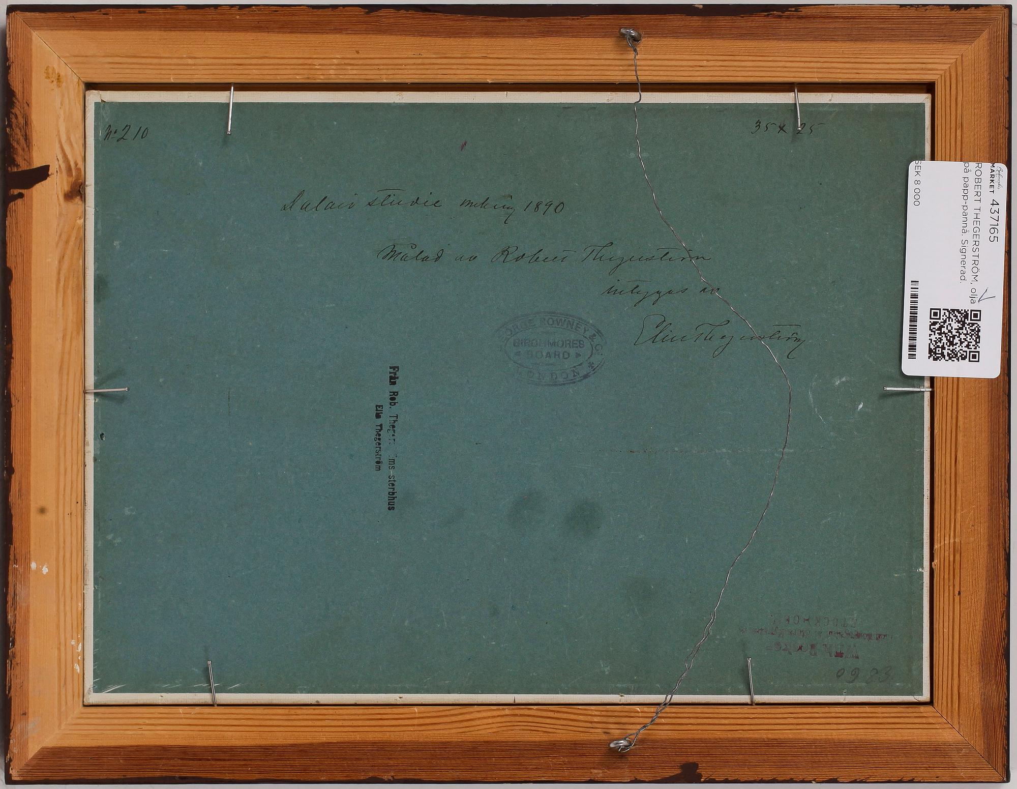 ROBERT THEGERSTRÖM, olja på papp-pannå. Signerad.