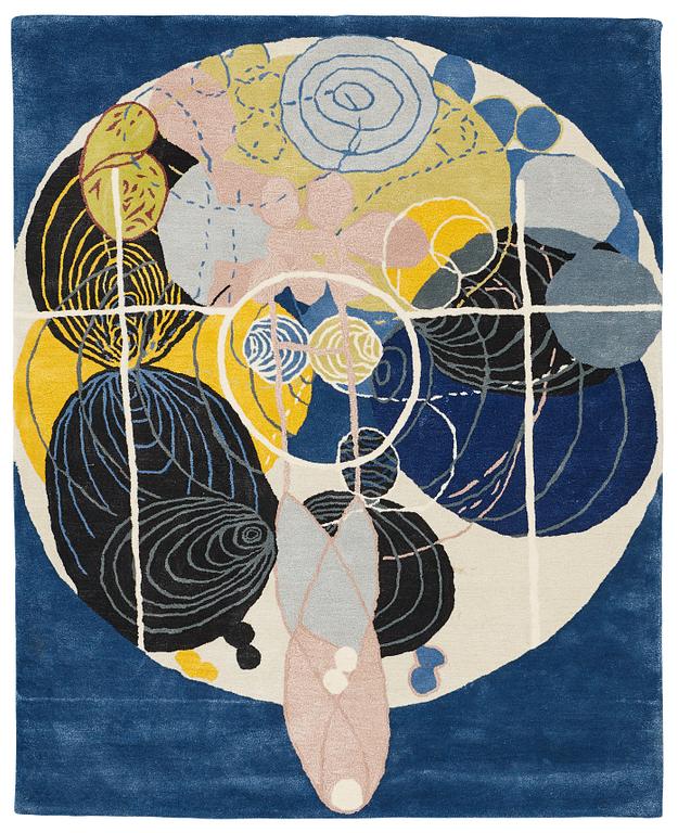 Hilma af Klint, a carpet, "Group III, no 5, The Large Figure Paintings", 10/30, hand tufted, ca 201 x 162,5 cm.